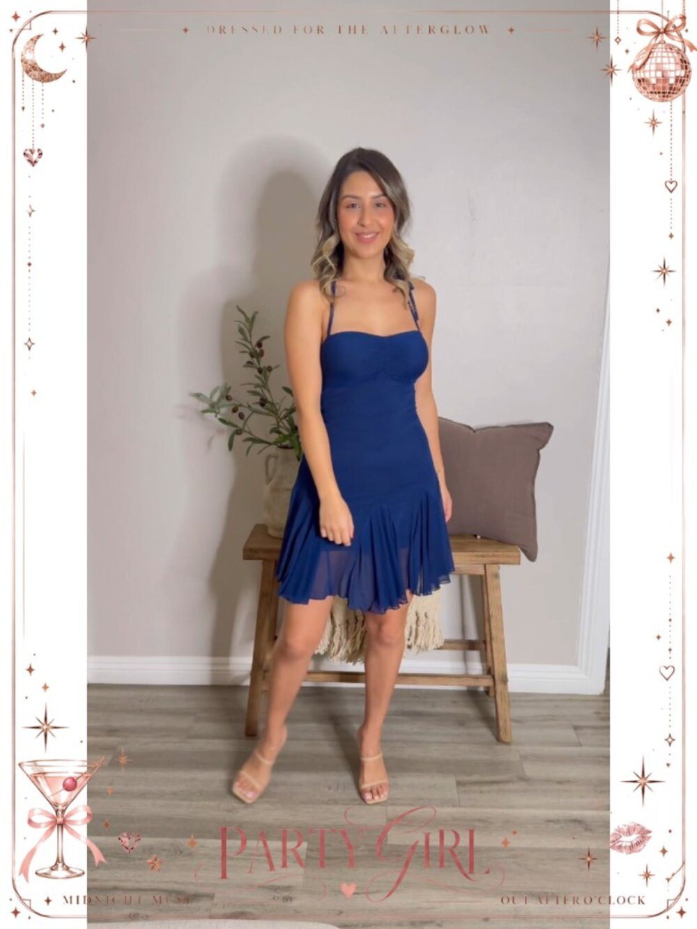 Halter Backless Mini Dress Ruched Bust Ruffle Hem Party - Picture 6 of 6